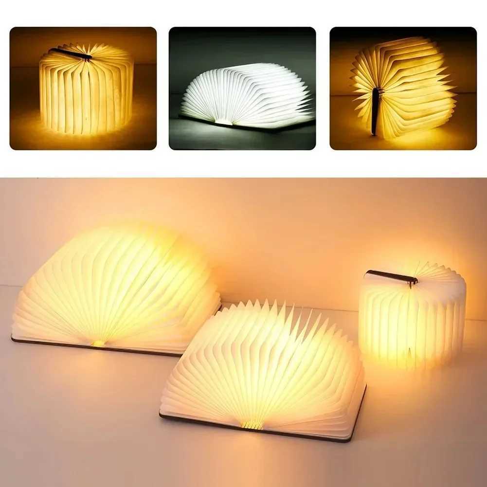 3D Folding Wooden Book Light LED Night Light RGB Color USB Recharge Decor Bedroom Table Lamp for Kid Brithday Gifts Hot M251120