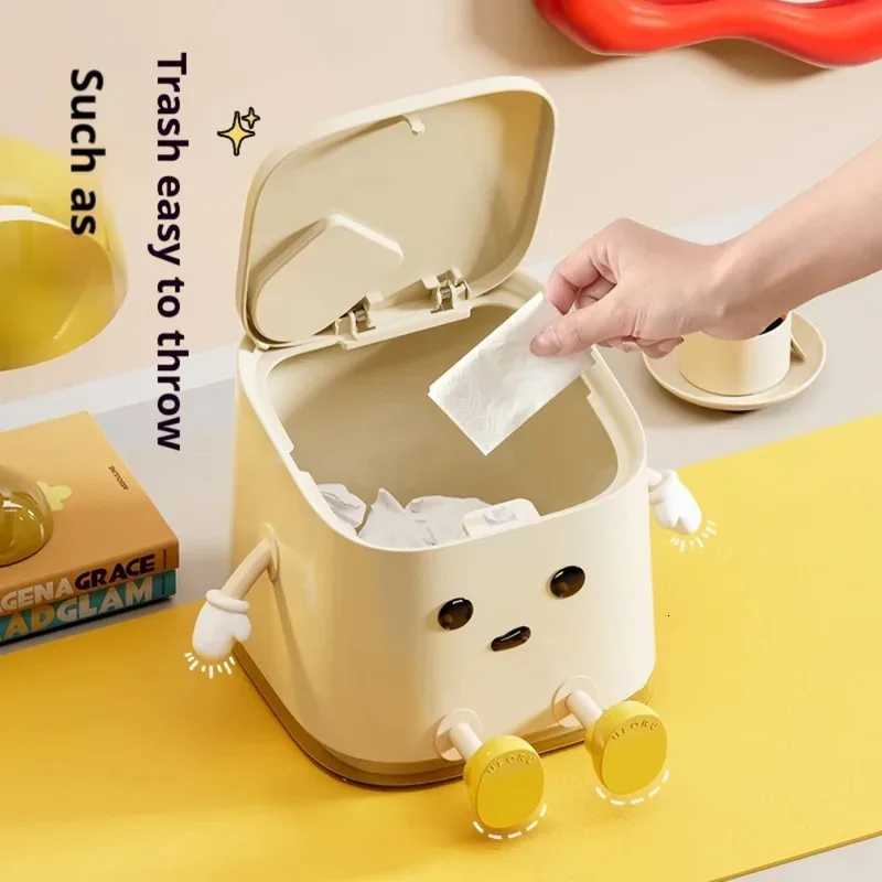 Desktop Mini Trash Can Press To Open The Cover Plastic Trash Can Household Living Room Bedroom Rubbish Storage Bucket C251120