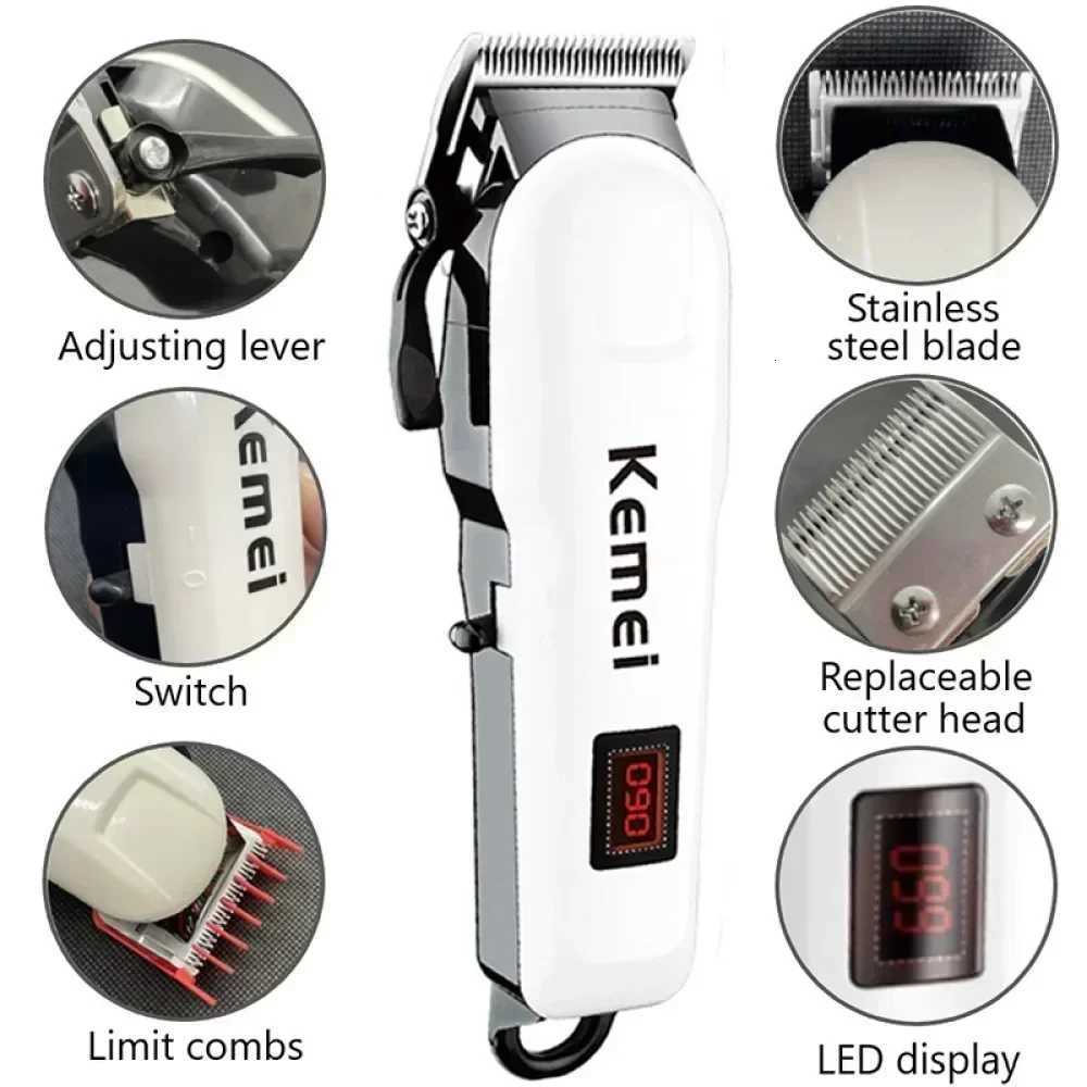 Kemei Hair Clipper KM-809A Washable Rechargeable Variable Speed Professional Barber Trimmer with Carbon Steel Cutter HeadT251120