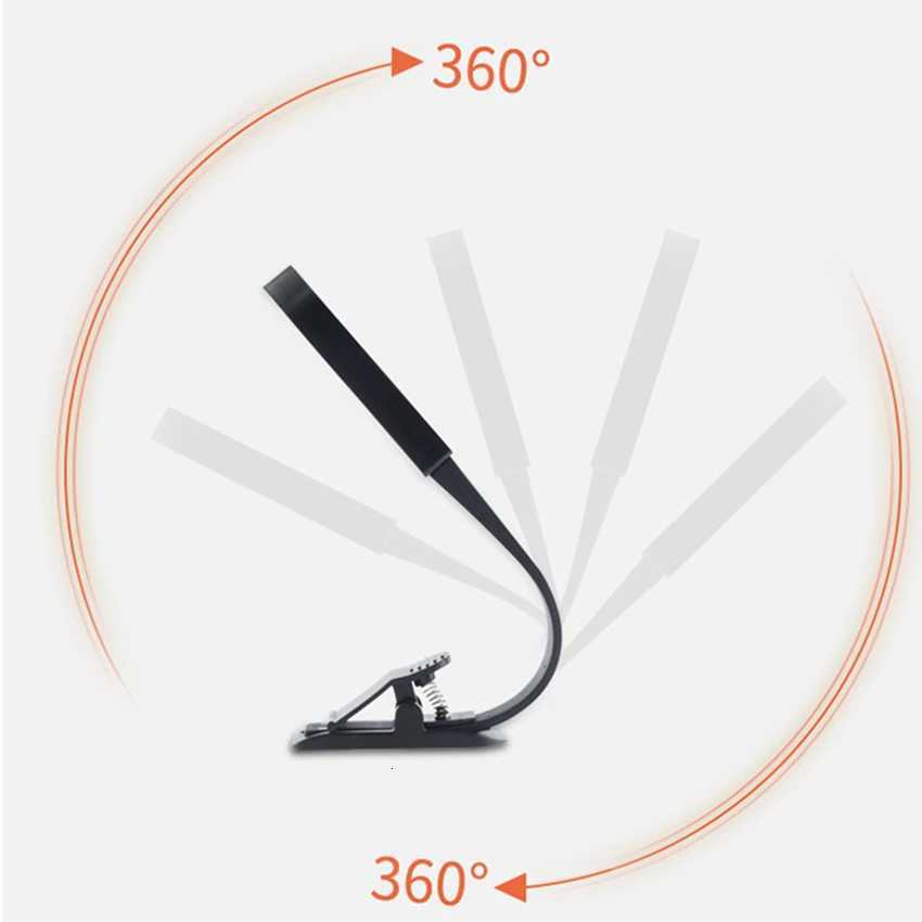 Book Lights With Clip USB Eye Protection Reading Lamps Touch Dimming LED Lamp 360 Degree Bending Bedroom Bedside Night Light M251120