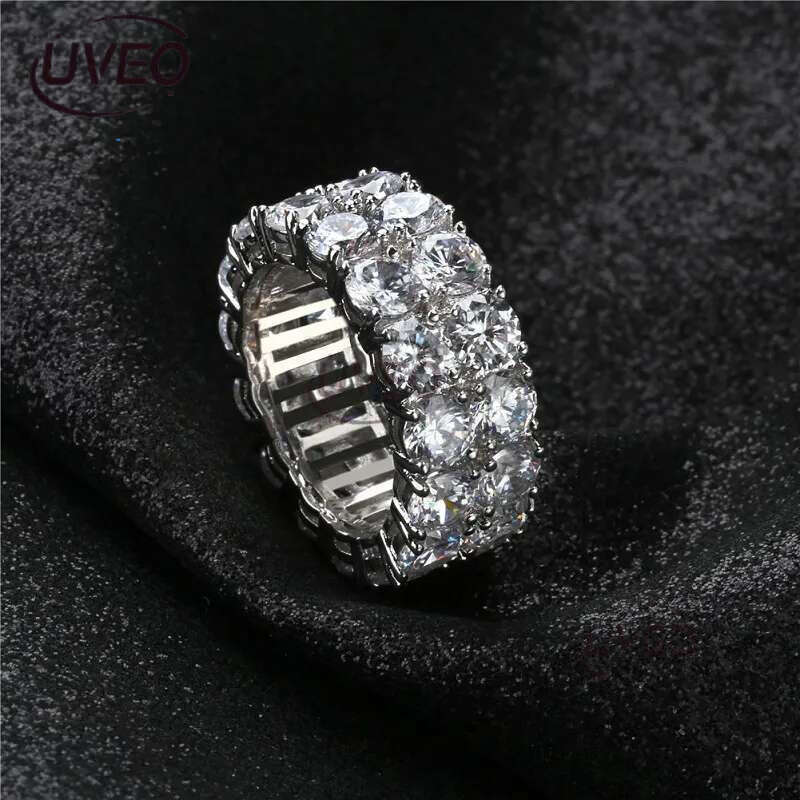 Hip Hop Iced Out Rings Micro Pave CZ Stone 9mm Tennis Band Ring Men Women Charm Jewelry Crystal Zircon Dia Gold Sier Plated Wedding