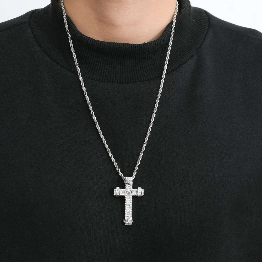Luxury Designer Ha Cross Necklace Pendant Sterling Silver Gold Plated Micro Inset T Square Ice out VVS Moissanite Hip Hop Cross Pendant Free shipping