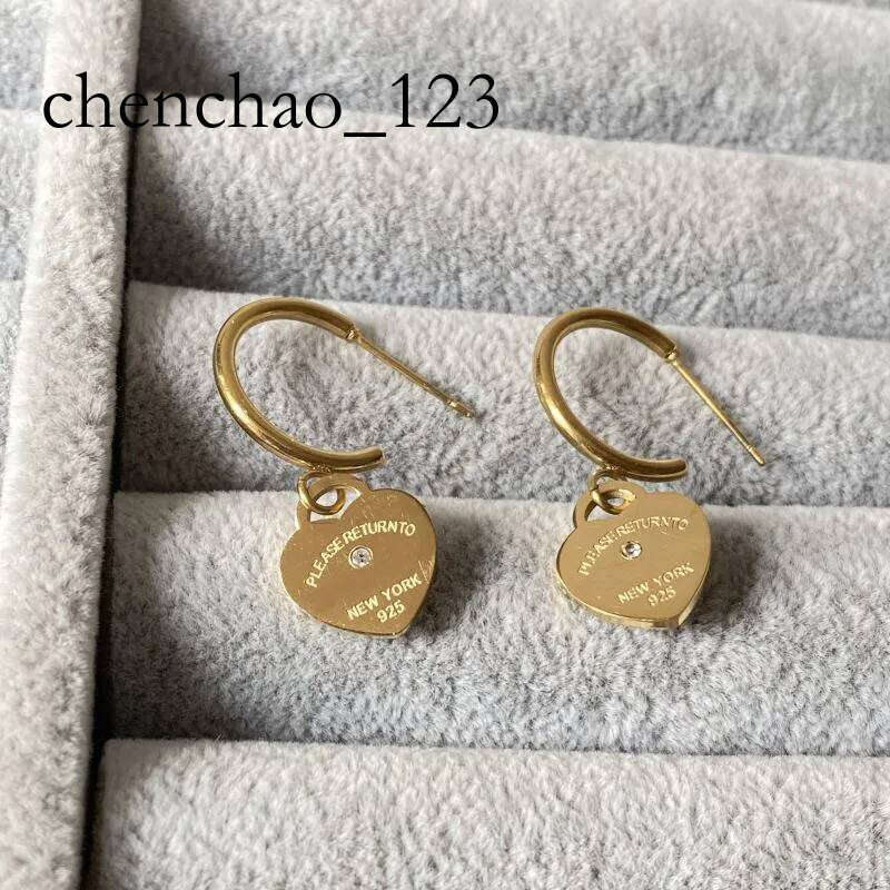 With Dias Designer Hoops Gold Plated Simple Heart Pendant Stainless Steel Fashion Earrings For Women Lady