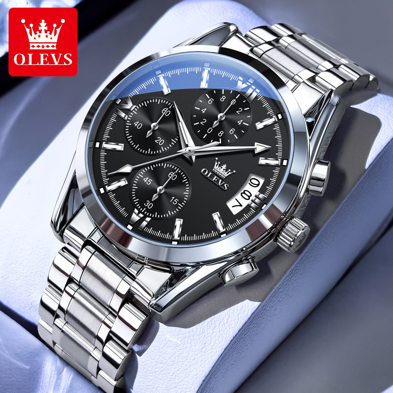 OLEVS Designer Men's Watches Three-eye Multi-functional Fashionable Steel Band Waterproof Quartz Men's Watches Luxury Watches Free Delivery 