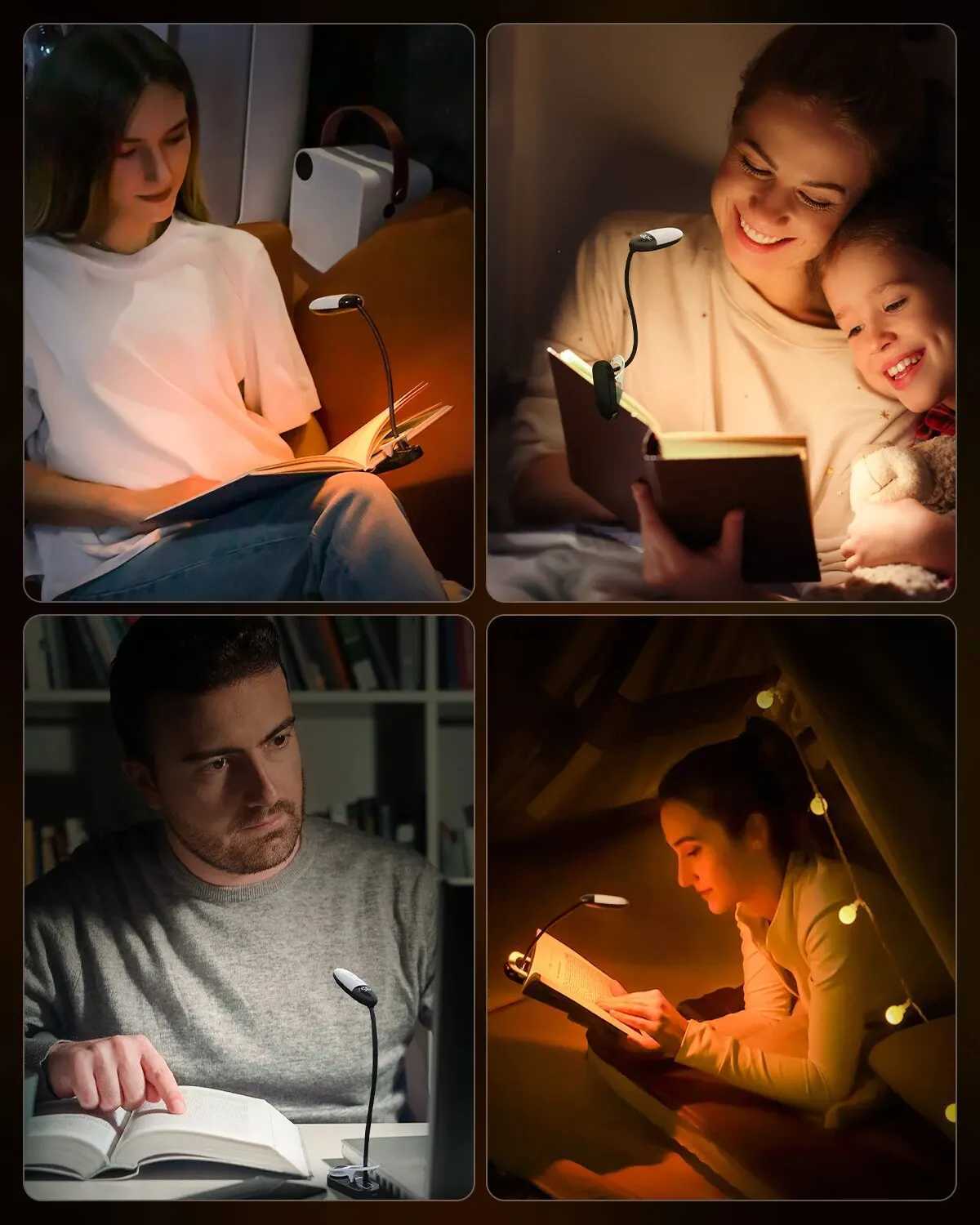 3 Colors 5 Brightness Displays Battery Power Rechargeable Mini LED Reading Light Flexible Easy Clip Night Reading Lamp in Bed M251120