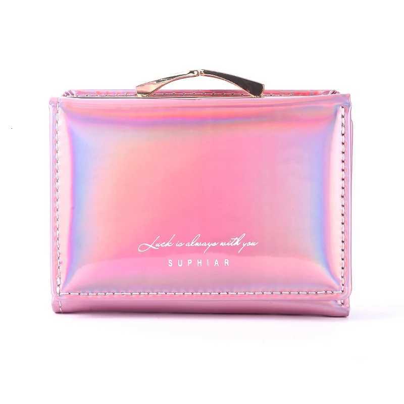 New Fashion Card Holder Trendy Folding Simple Womens Wallet PU Leather Laser Ins Girl Folding Short Coin PurseW251120