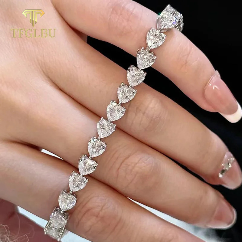 TFGLBU Cute 6mm Heart Cut Zircon Tennis Bracelet for Women Shine 100% Solid 925 Silver Birthday Gift Wedding Jewelry Wholesale 250415
