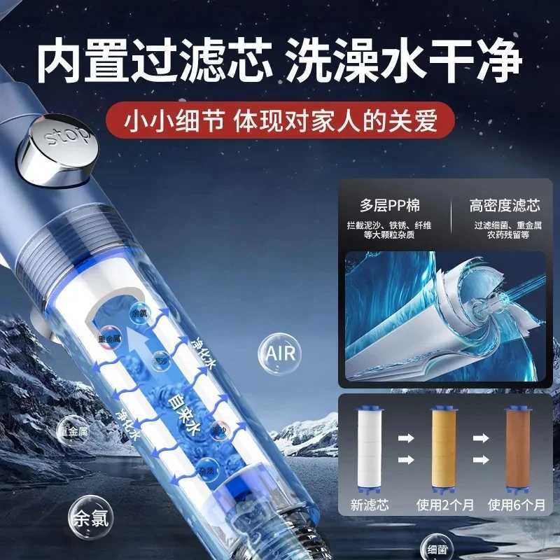 5 Function Bathroom Handheld Brushed Shower Head with Stop Button Spa Filter Showerhead with Hose and Holder Shower Nozzle SprayM251120