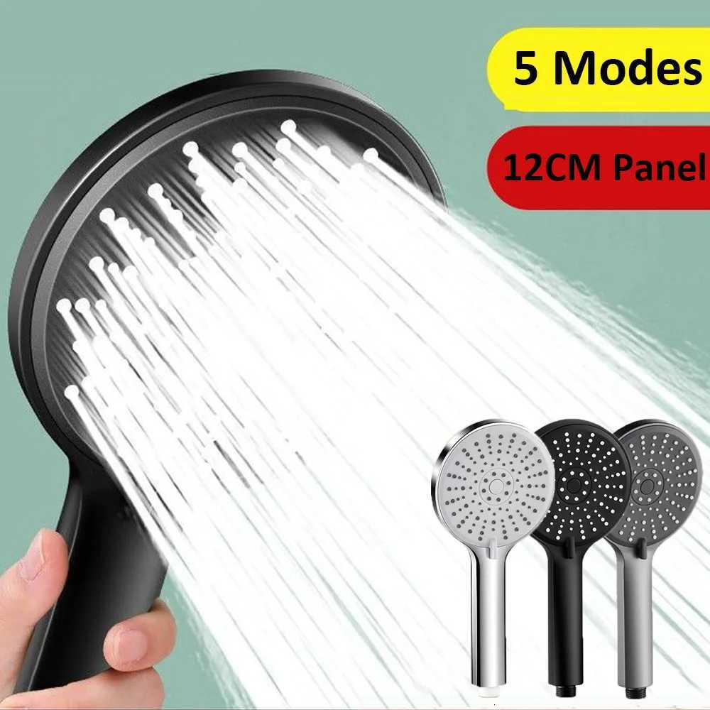 Silver Black High Pressure 12cm Large Flow Shower Head 5 Modes Spray Massage Rainfall Handheld Showerhead Bathroom AccessoriesM251120