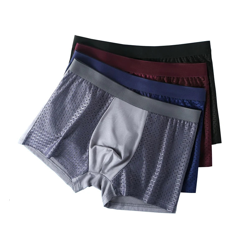 Mens underwear mens thin breathable ice silk mesh sexy square corner pants shorts 4 piecesset 250417