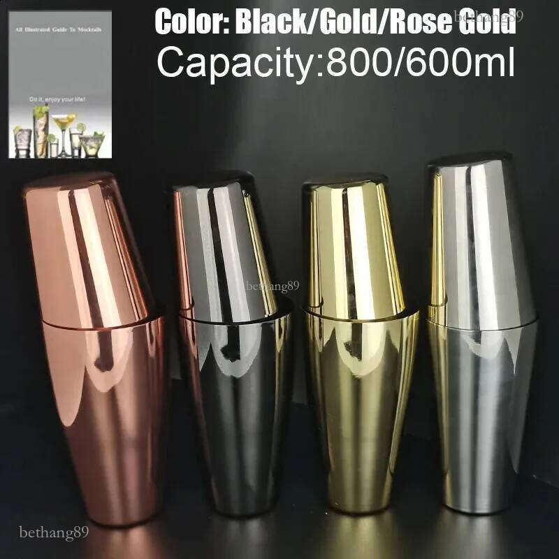 BlackRose Gold Boston 800750600ml Cocktail Shaker With Recipe Stainless Steel Mixer Bartender Bar Drinks Shakers Tools 240729