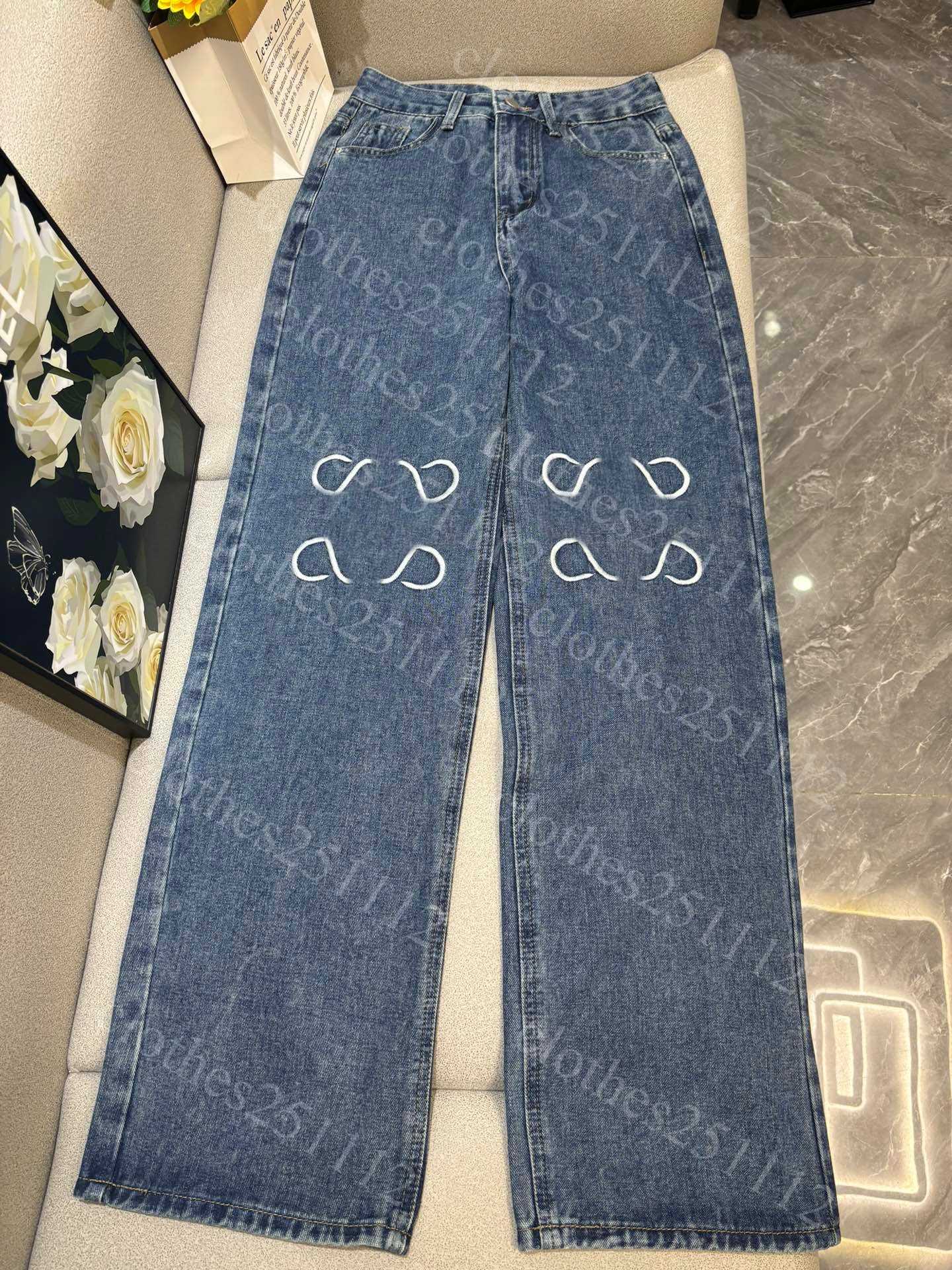 baggy jeans women designer jean shorts denim pants women designer retro pant classic long Pant Leather Label Straight Trousers Waisted Female Casual Jeans clothing