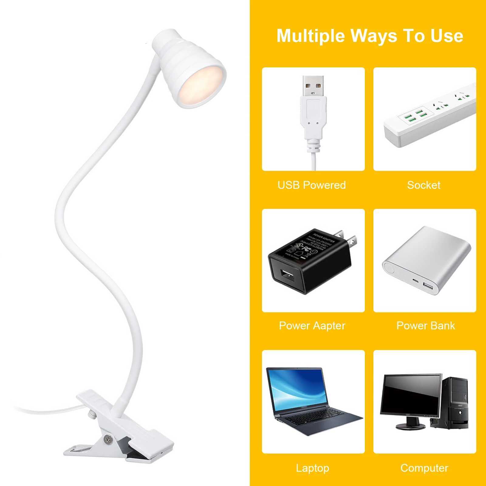 Tomshine 5W 24LEDs Table Desk Lamp Reading Beside Light Clamp CLip Lighting Fixture USB Powered Operated 3 Colors Mode Temperatu M251120