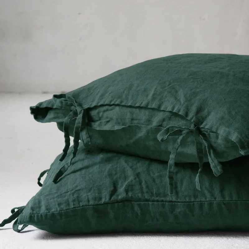 Pillow Case Solid Color Pure Linen Throw Case Euro Sham for BedCustom Size Bowknot Cushion Cover Decoration caseDark Blue C251120