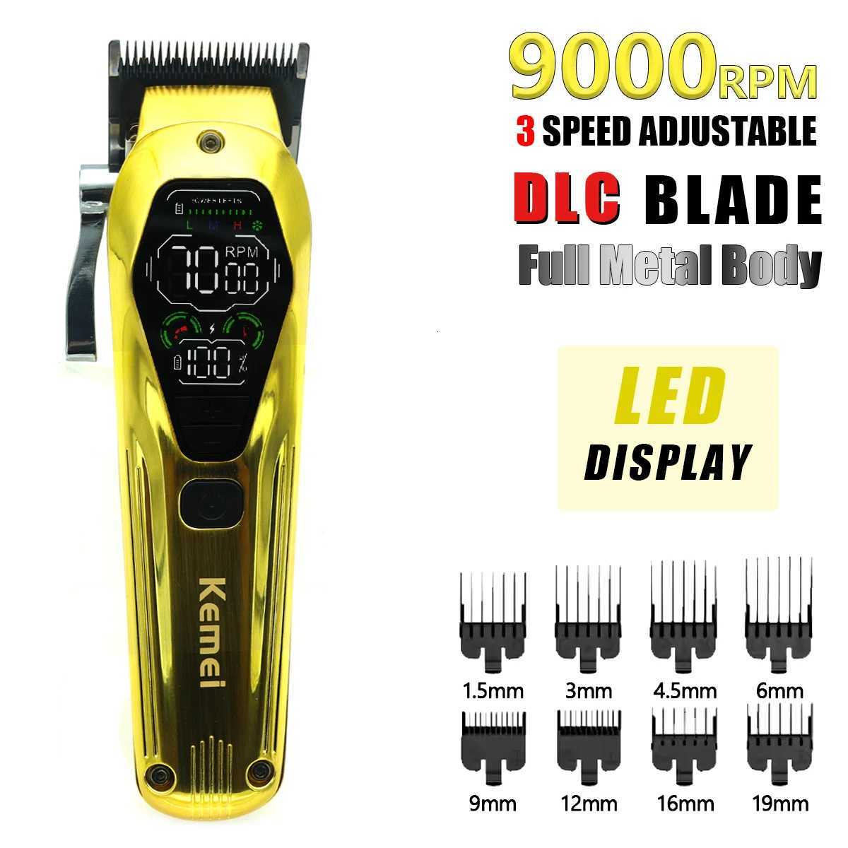 Kemei KM-1698 Mens Hair Clipper 9000RPM 10W High Power Full Metal DLC Blade LED Display Professional Hair Cutting Hair TrimmerT251120