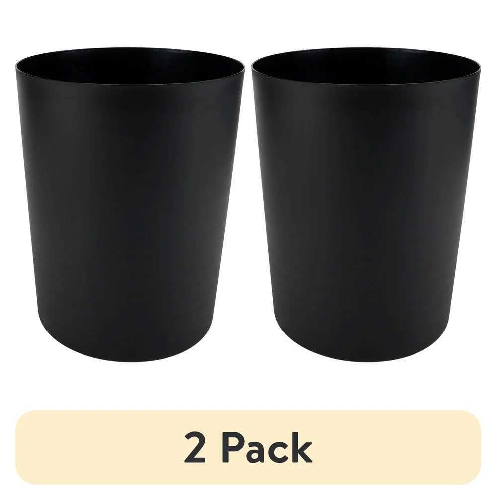 2 Pack 5 Gallon Black Plastic Wastebasket Indoor Trash Can Durable Easy Clean Ideal Office Home C251120