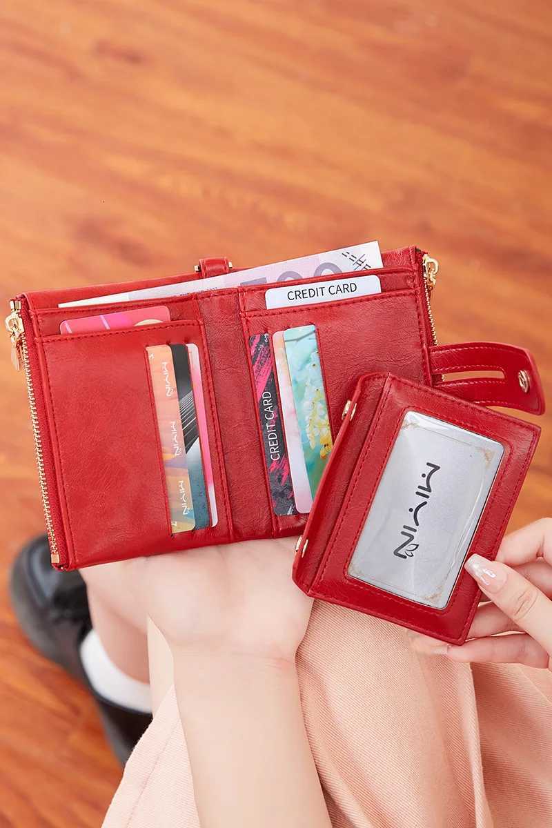 Simple Womens Small Wallet RFID Shielding Trifold Double Zipper Womens Card Holder Large Capacity Short Wristlet Wallet ClutchW251120