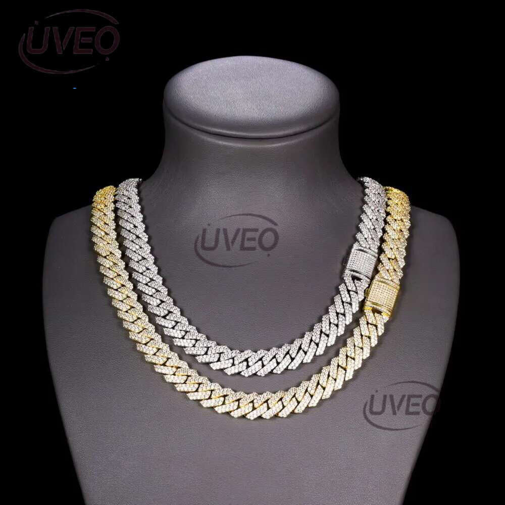 Designer Necklace Hip Hop 2 Rows Stones 14mm Sterg Sier White Gold Plated Iced VVS Dia Moissanite Cuban k Chain Rock Jewelry Gift with Gra