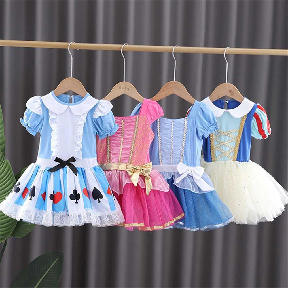 Disney Birthday Fancy Fairy Preschool Girl Princess Dress Up Baby Ballet Tutu Dress Long Haired Princess Alice Belle Elsa Childrens Dress Party DressX