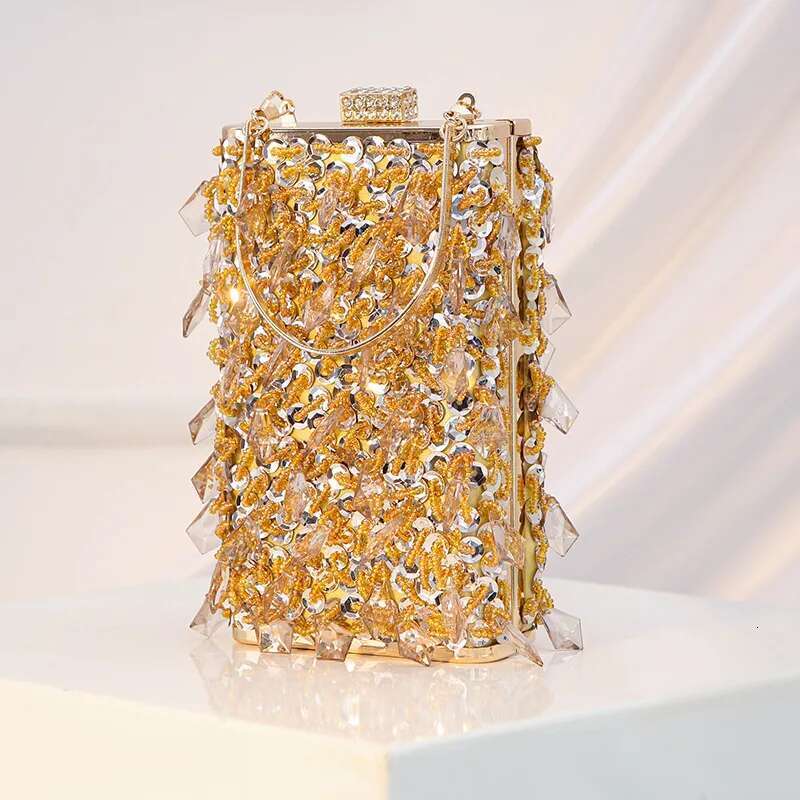 Glass Rhies Party Gold Clutch Purse Evening Designer Women S Handbag Mini Square Tassel Bags Bag