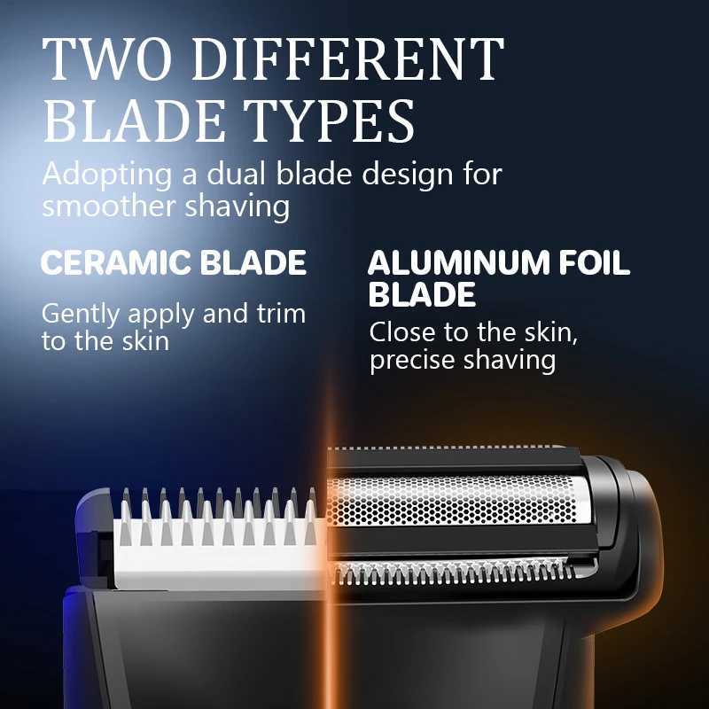 Hair Trimmer Dual-Head Safe Trimmer Foil Blades Waterproof Wet/Dry Groomer USB-C Rechargeable with Travel LockT251120