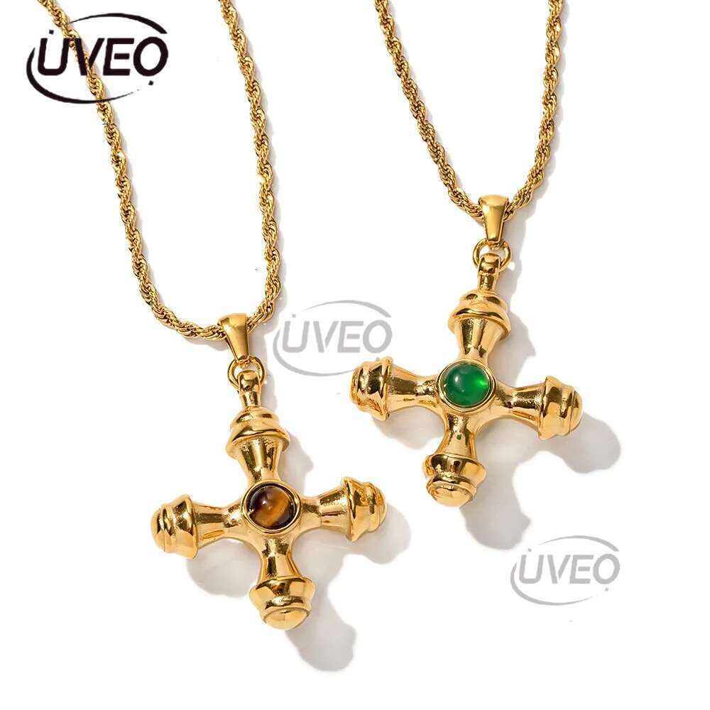 Designer Trend Gold Stainless Steel Cross Pendant Necklace for Women with Tiger Eyes That Do Not Fade Fashionable Jewelry Wholesale