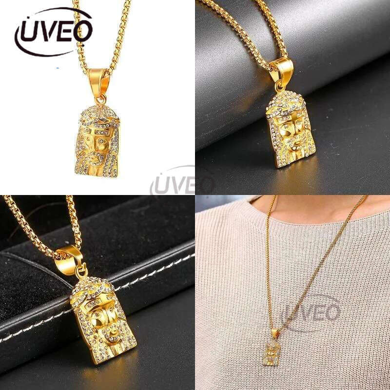 Pendant Necklaces Mens Hip Hop Necklace Jewelry Iced Out Jesus Piece With 60Cm Gold Cuban Chain Drop Delivery Pendants Dhgarden Oio