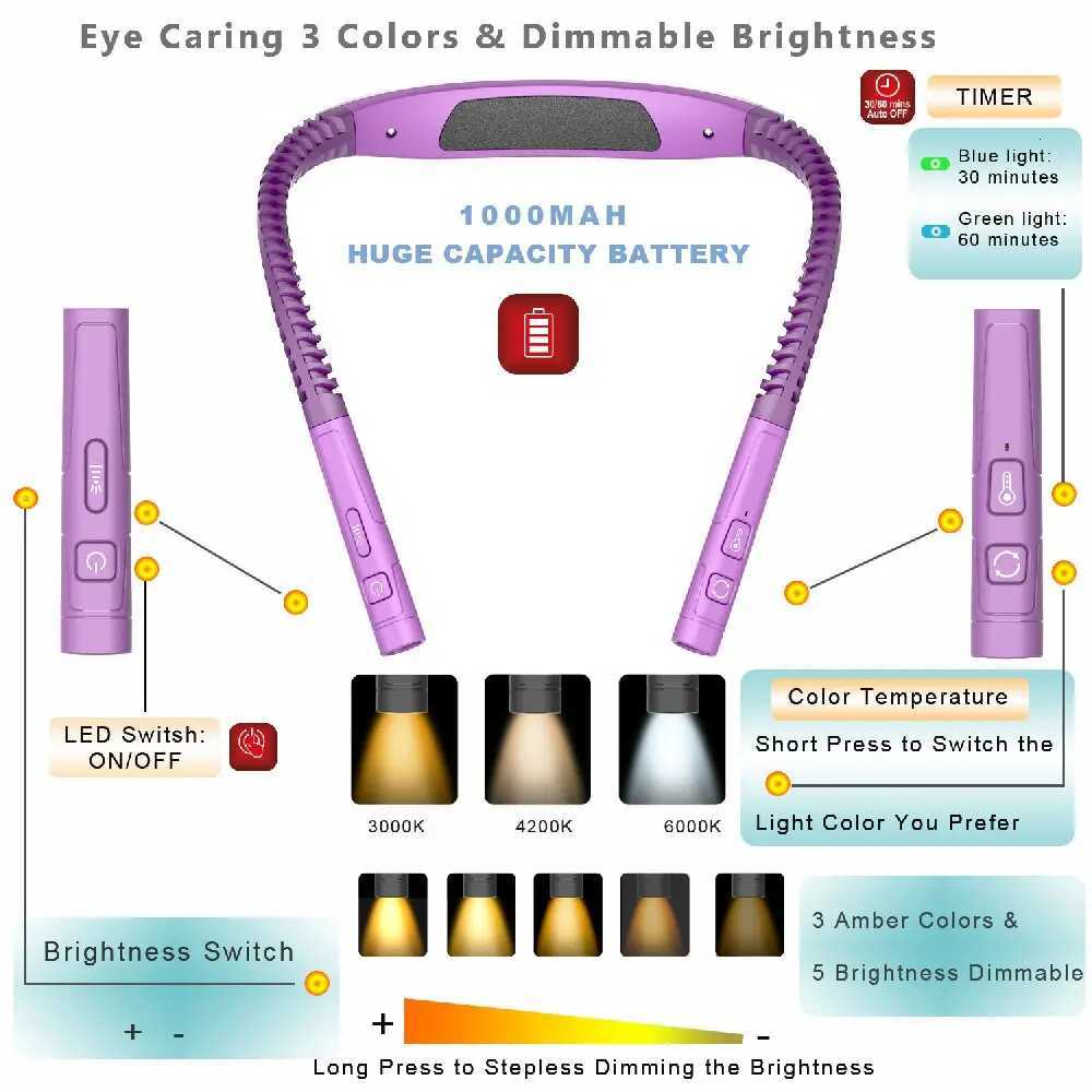 LED Neck Reading Light 3 Color 3 Brightness Book Light Reading Lamp Usb Rechargeable Lamp Flexible Neck Read Lamp Book Lamp M251120