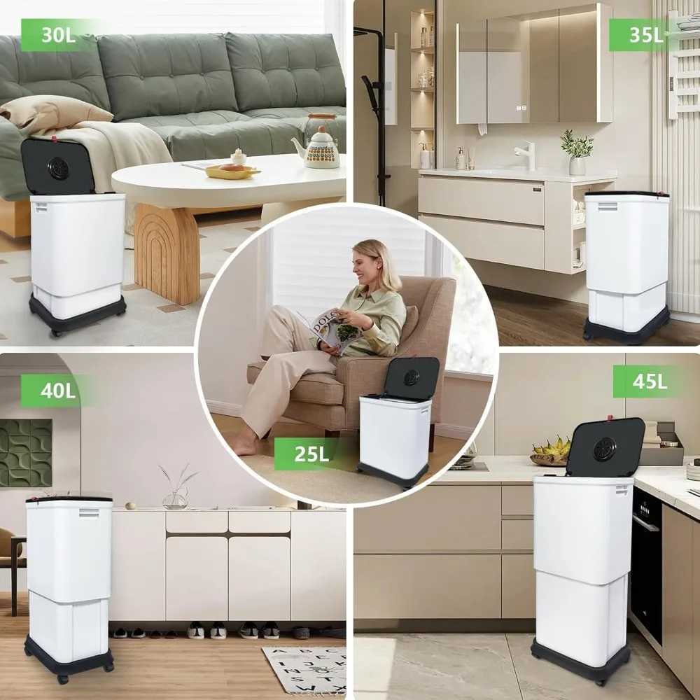 13 Gallon Trash Bin with Lid Adjustable Altitude Wheeled Garbage Can for Kitchen Bathroom Bedroom Office Suitable for 25-4 C251120