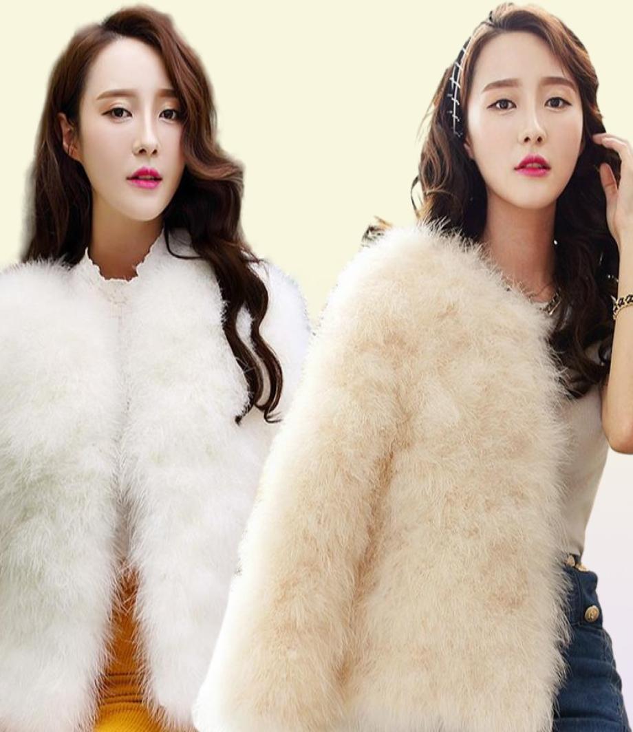Women Real Fur Coat Genuine Ostrich Feather Shrug Short Winter Jacket Natural Coats Female WYQ1671 Women039s Faux7973810