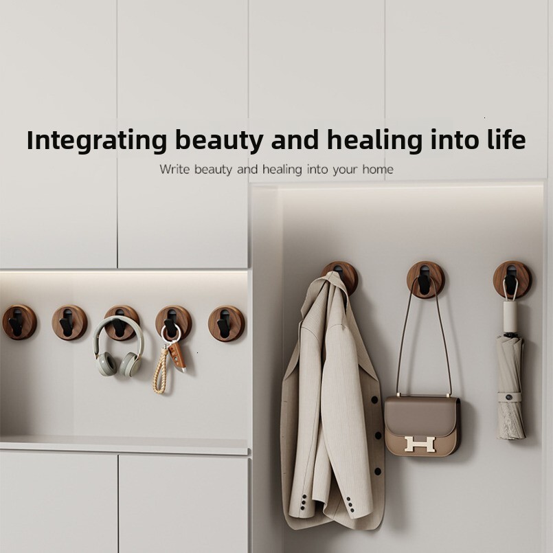 Walnut Wood Invisible Wall-Mounted Hidden Bathroom Folding Hook Wall Hanging Door Back Entrance Clothes Rack