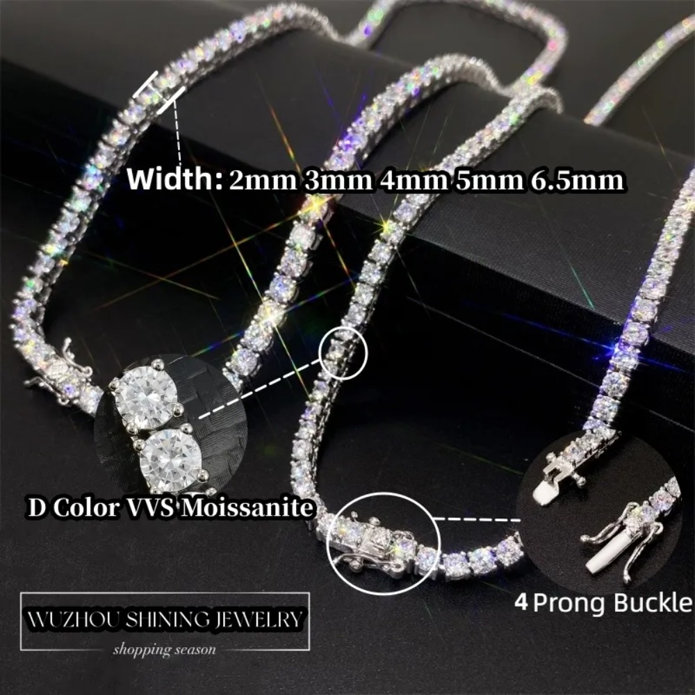 moissanite bracelet necklace tennis chain Hip Hop necklace fashion Jewelry Pass Diamond Tester 4mm vvs moissanite iced out cuban chain for men women