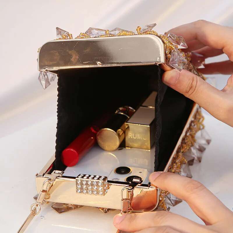 Glass Rhies Party Gold Clutch Purse Evening Designer Women S Handbag Mini Square Tassel Bags Bag