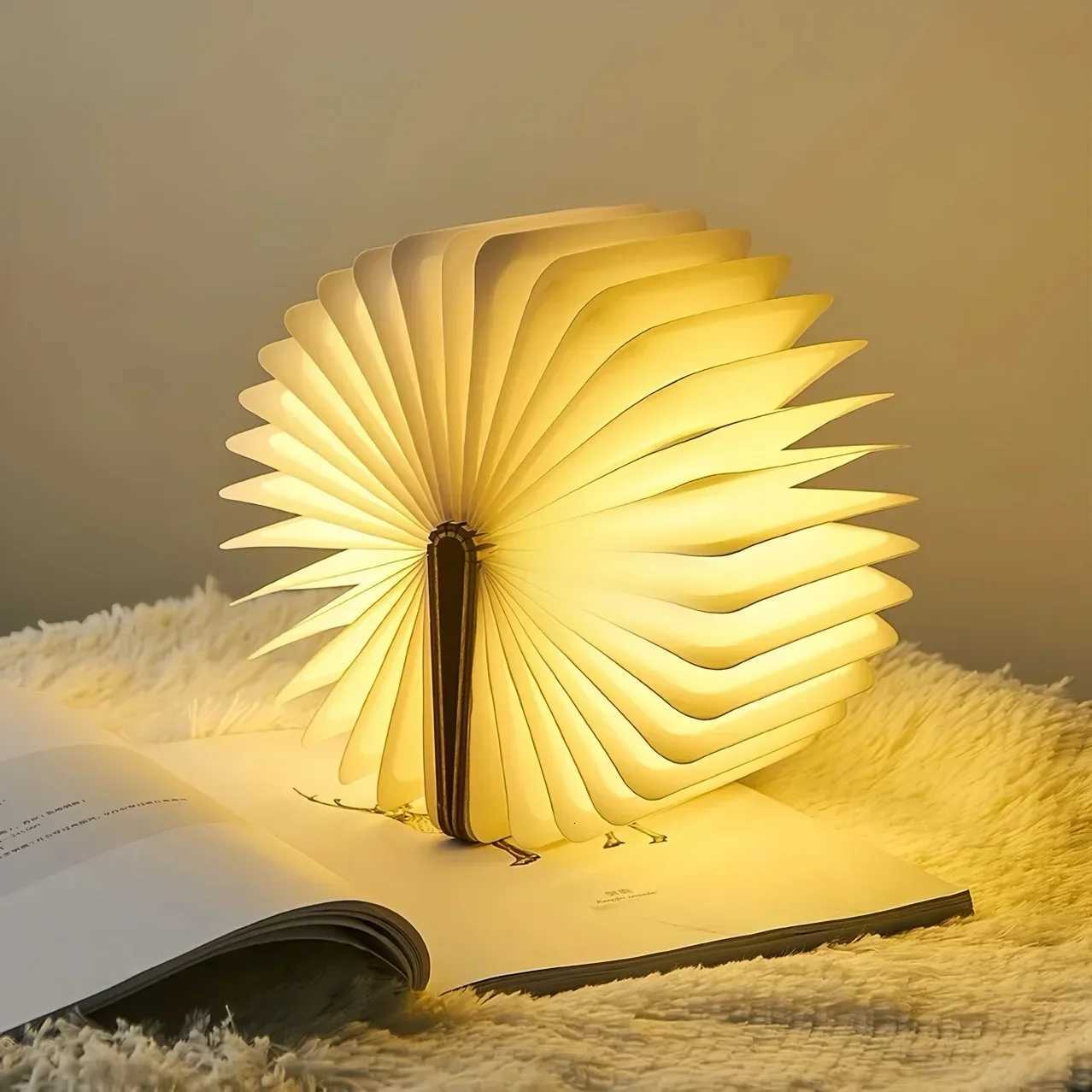 3D Folding Book Light LED Night Light 3-Color USB Charging Portable Wooden Magnetic Table Lamp Decoration Christmas Holiday Gift M251120