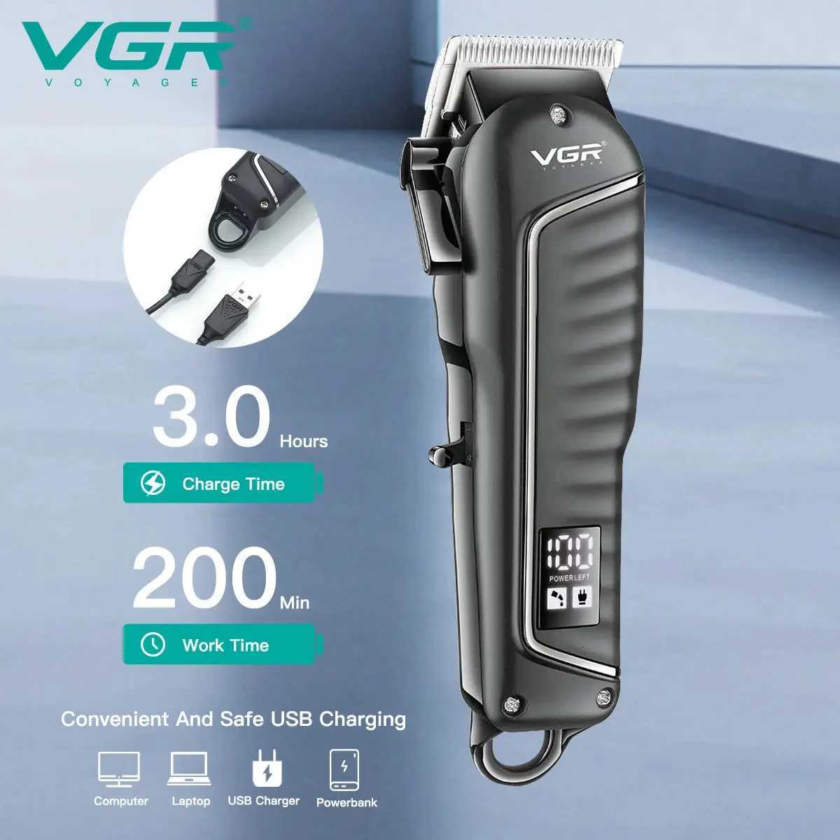 VGR 683 Hair Clipper Professional Hair Cutting Machine Barber Rechargeable Hair Trimmer Digital Display Trimmer for MenT251120