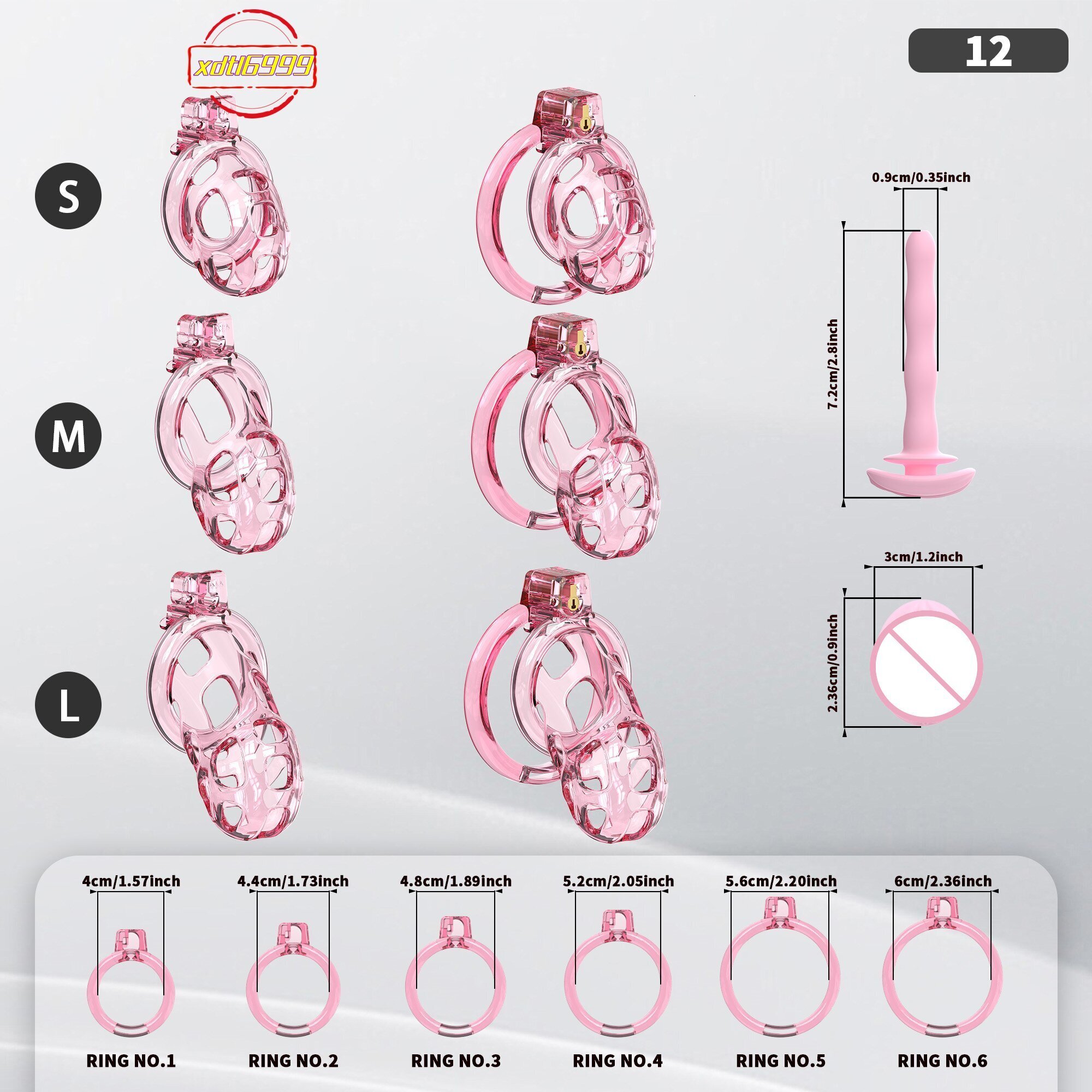 YPM Male Cock Cage with a Soft Surface Pearl pink TPE Material Chastity Device with 6 Sizes Rings for Sissy Men Bondage