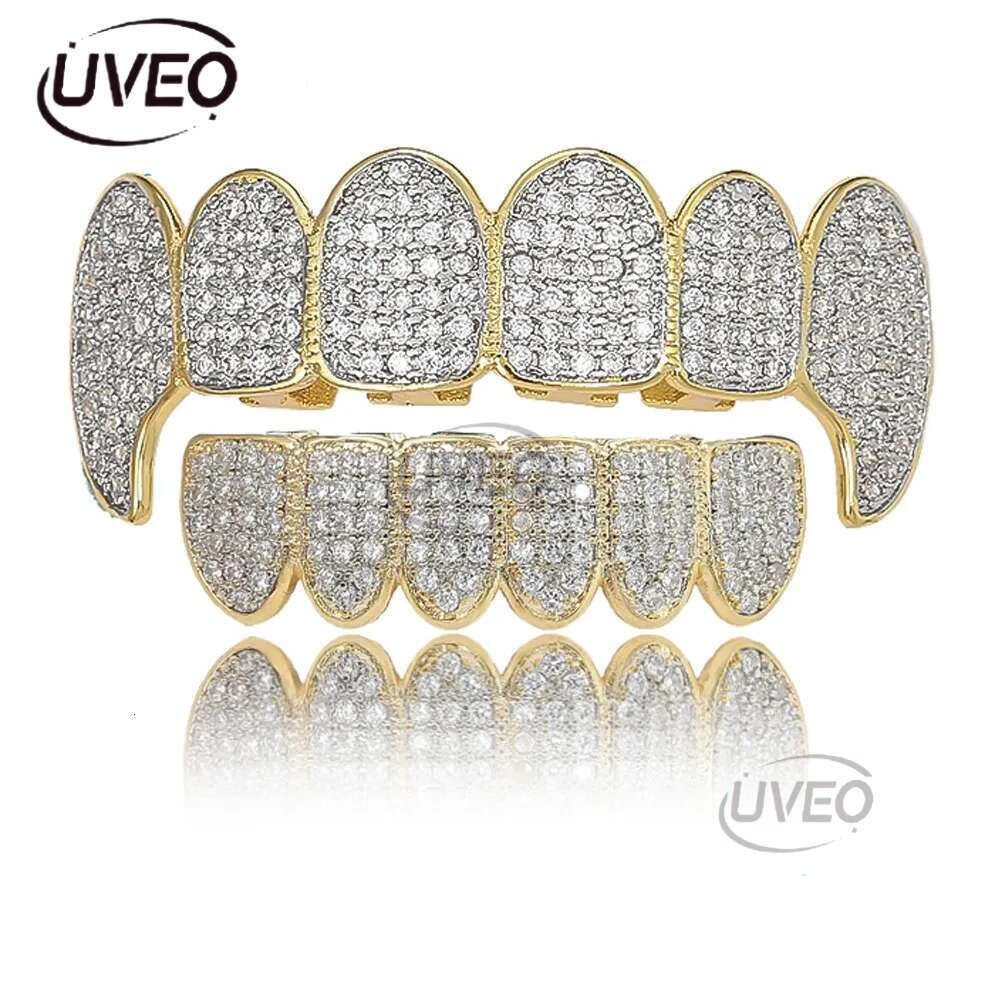 Luxury designer Gold shiny ice Teeth Ice out VVS Moissanite grill Ricky up and down grill set Hip Hop jewelry free shipping