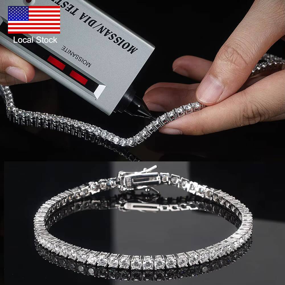 BMOB01 RINNTIN 925 Silver Moissanite Tennis Bracelet 3mm VVS D Color Moissanite Diamond Tennis Bracelet with GRA Certificate