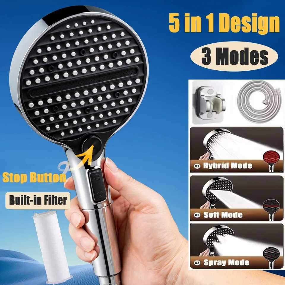 5 In 1 Design 125CM Big Panel Pressurized Shower Head With Filter 3 Modes High Pressure Large Flow One-Key Stop Handheld ShowerM251120