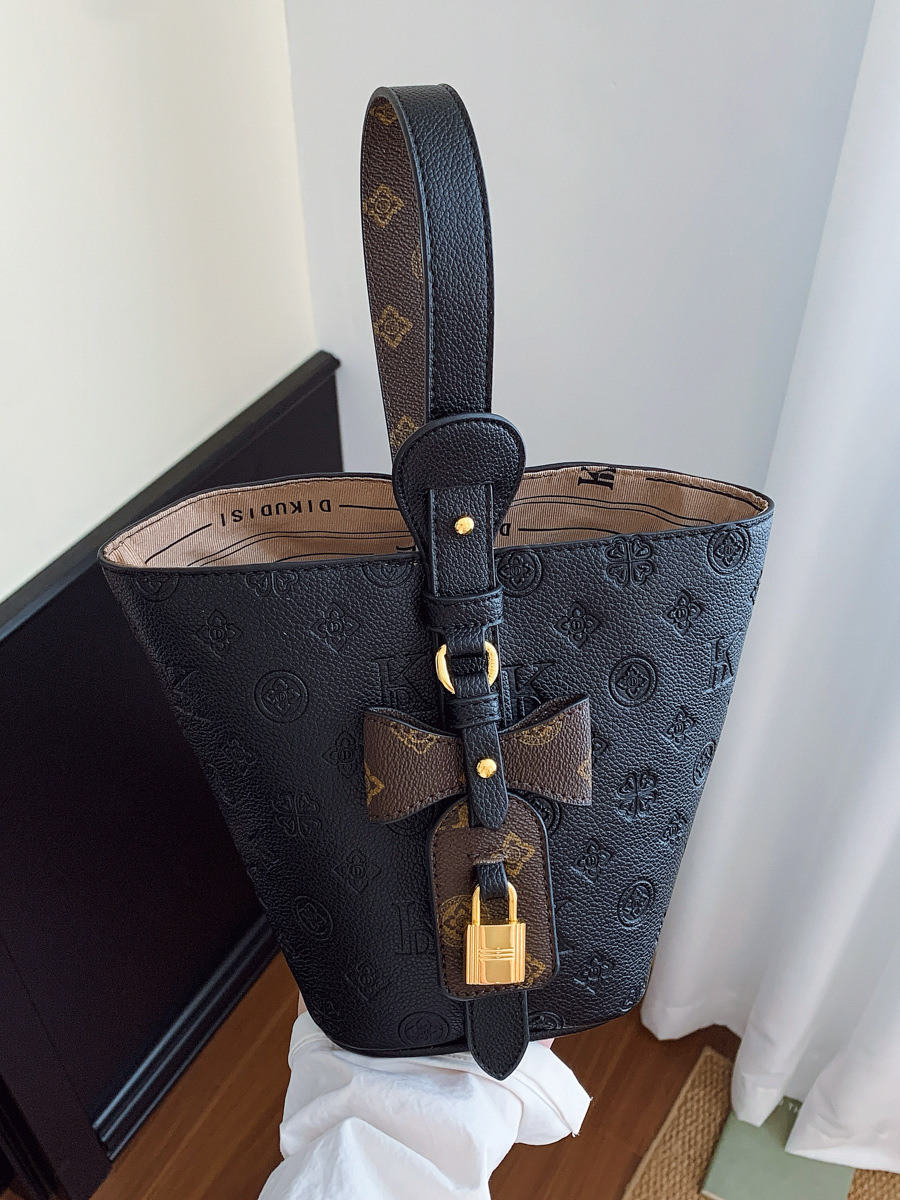 Old Flower Texture Printed Bucket Bag Ladies New Senior Sense Handbag Shoulder Armpit Crossbody Bag