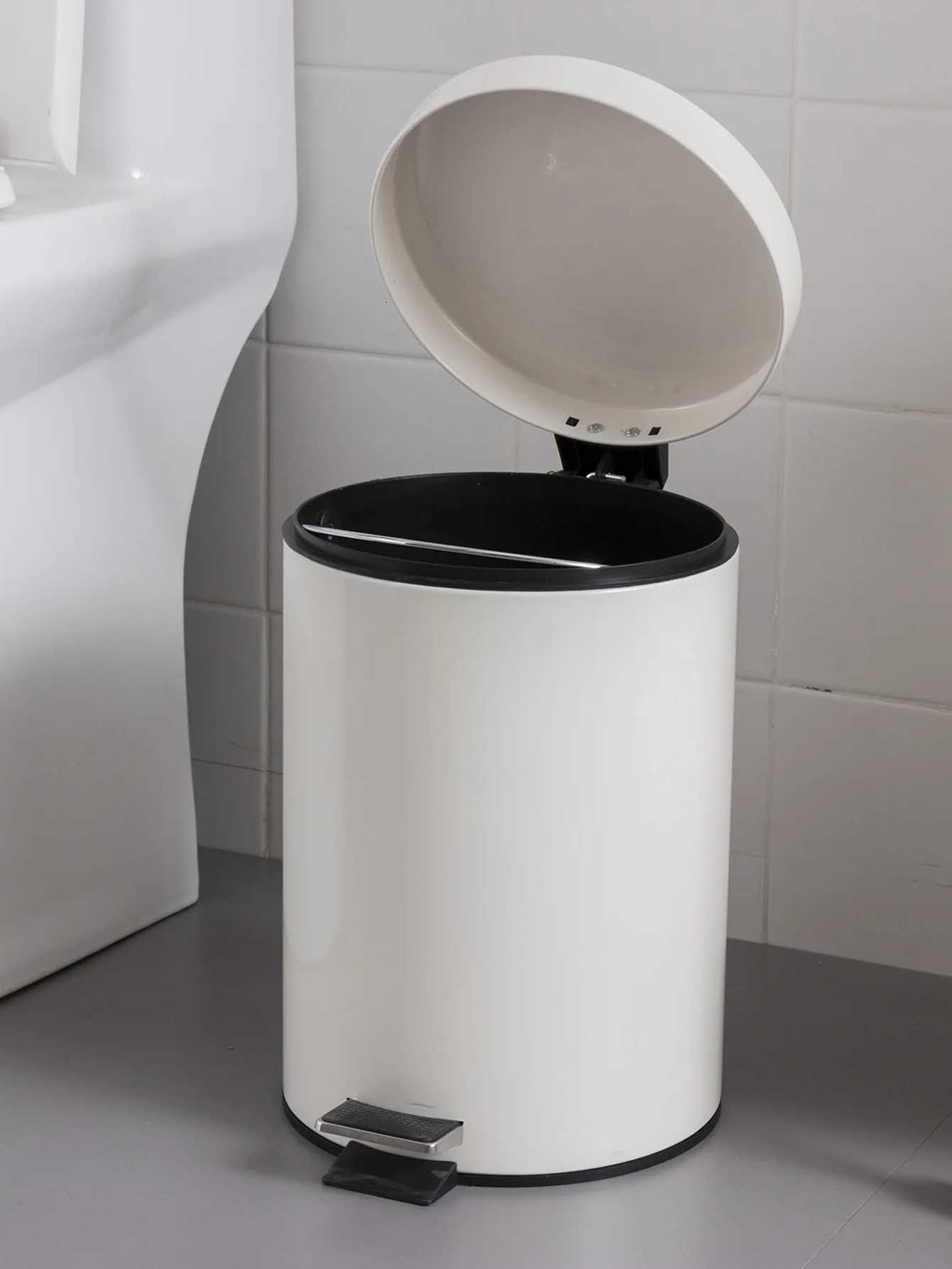 1 Pc 5L White Round Lidded Trash Can Foot Pedal Garbage Bin with Removable Liner Bucket for Kitchen Bathroom Hotel C251120