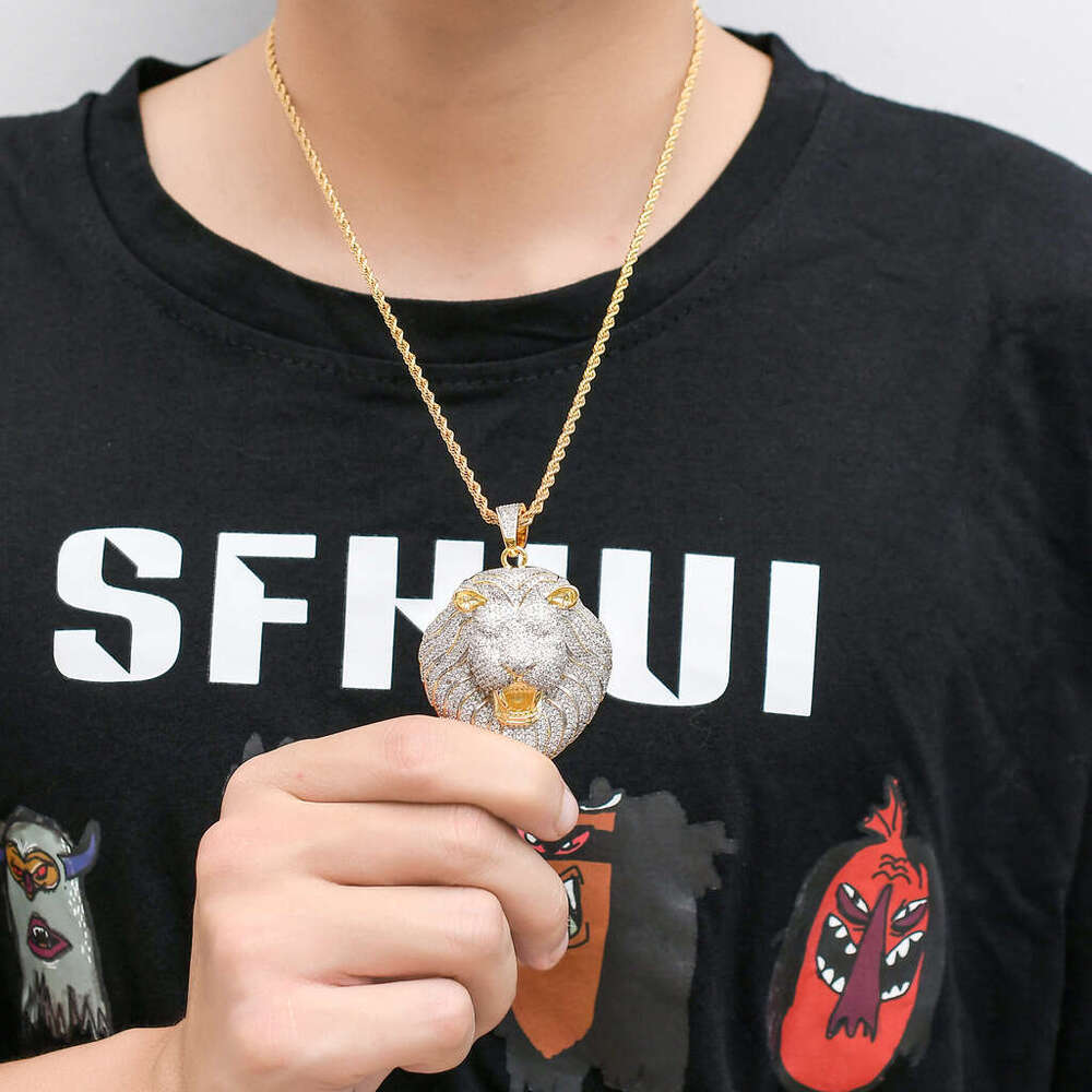 Hip Hop Lion Head Pendant micro set ice out of VVS Moissanite tide logo Exaggerated hip Hop necklace for men Free delivery
