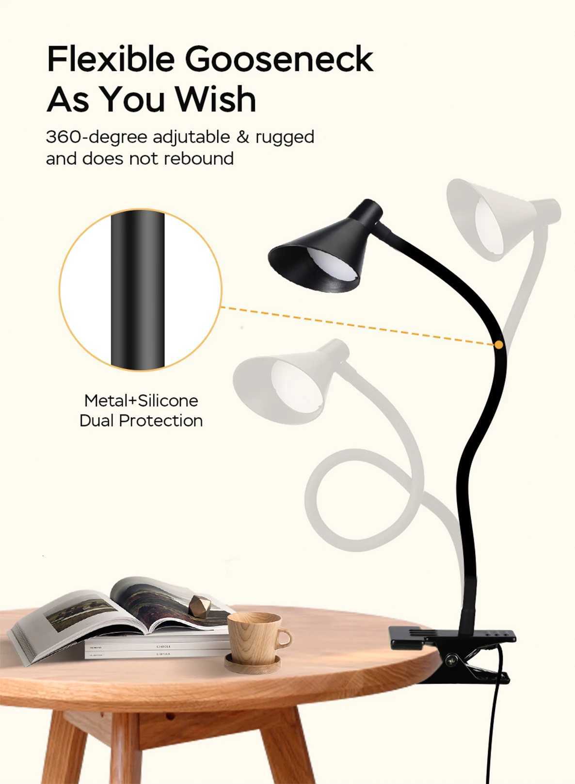 Reading Light USB Clamp Lamp for ChildReading Book in Bed at Night LED Small DeskLamp with Adjustable Gooseneck Clip M251120