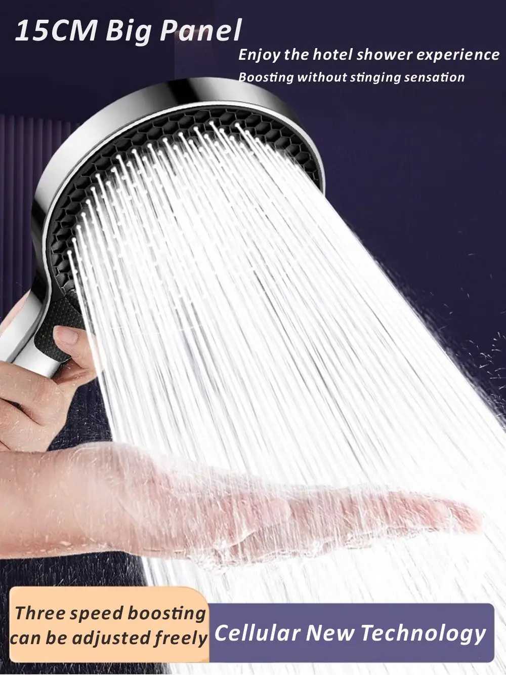 New Cellular Technology 15CM High Pressure Filter Shower Head 3 Modes Adjustable Spray Rain Faucet Shower Bathroom AccessoriesM251120
