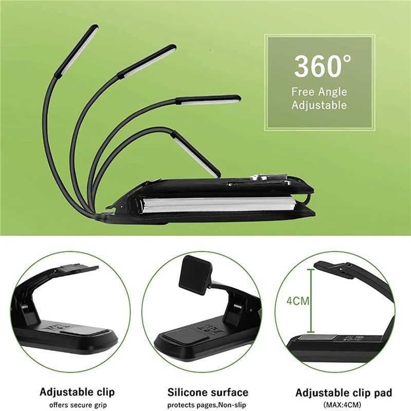 W White Rechargeable Book Light Mini 9 LED Reading Light Dimmable Flexible Easy Clip Lamp Read Night Reading Lamp in Bedroom M251120