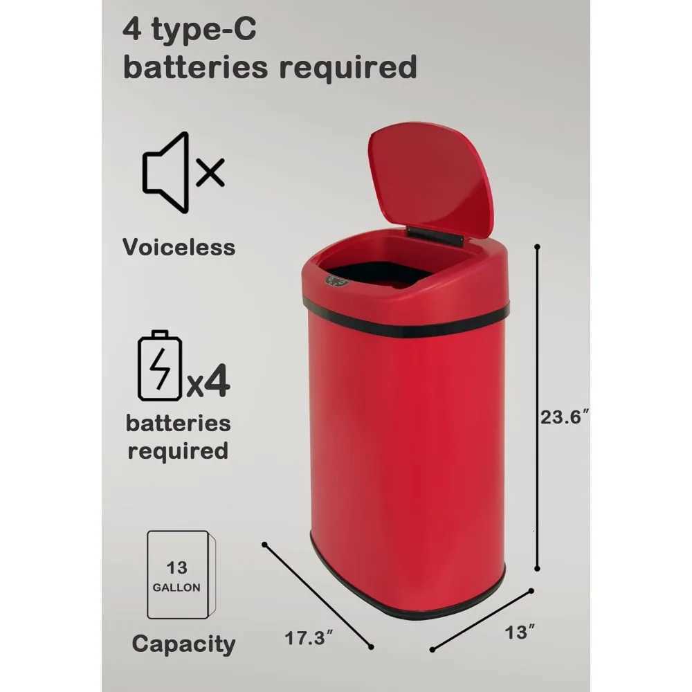 large 13-gallon stainless steel kitchen trash can with motion sensor and touchless operation C251120