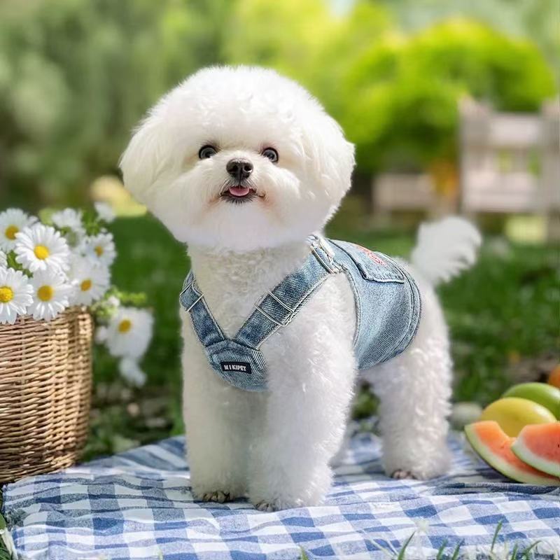T0024Dog clothes summer thin pet small dog vest Bichon Schnauzer Yorkshire terrier denim vest can be traction