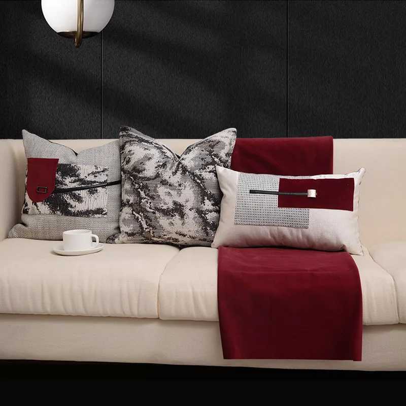 Pillow Case Luxury Cushion Cover Chinese Ink Wash Style Decorative s Red Grey Case Home Decor 45x45 Throw s C251120