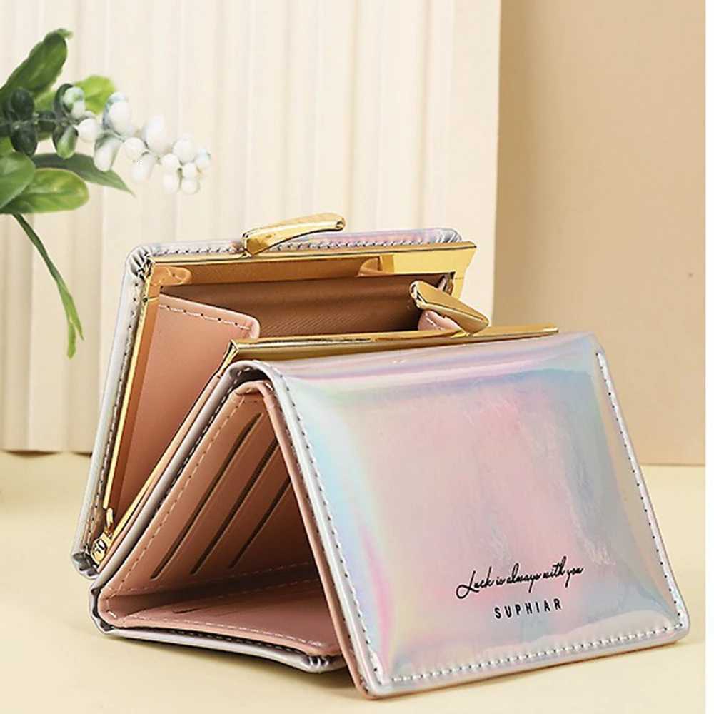 New Fashion Card Holder Trendy Folding Simple Womens Wallet PU Leather Laser Ins Girl Folding Short Coin PurseW251120