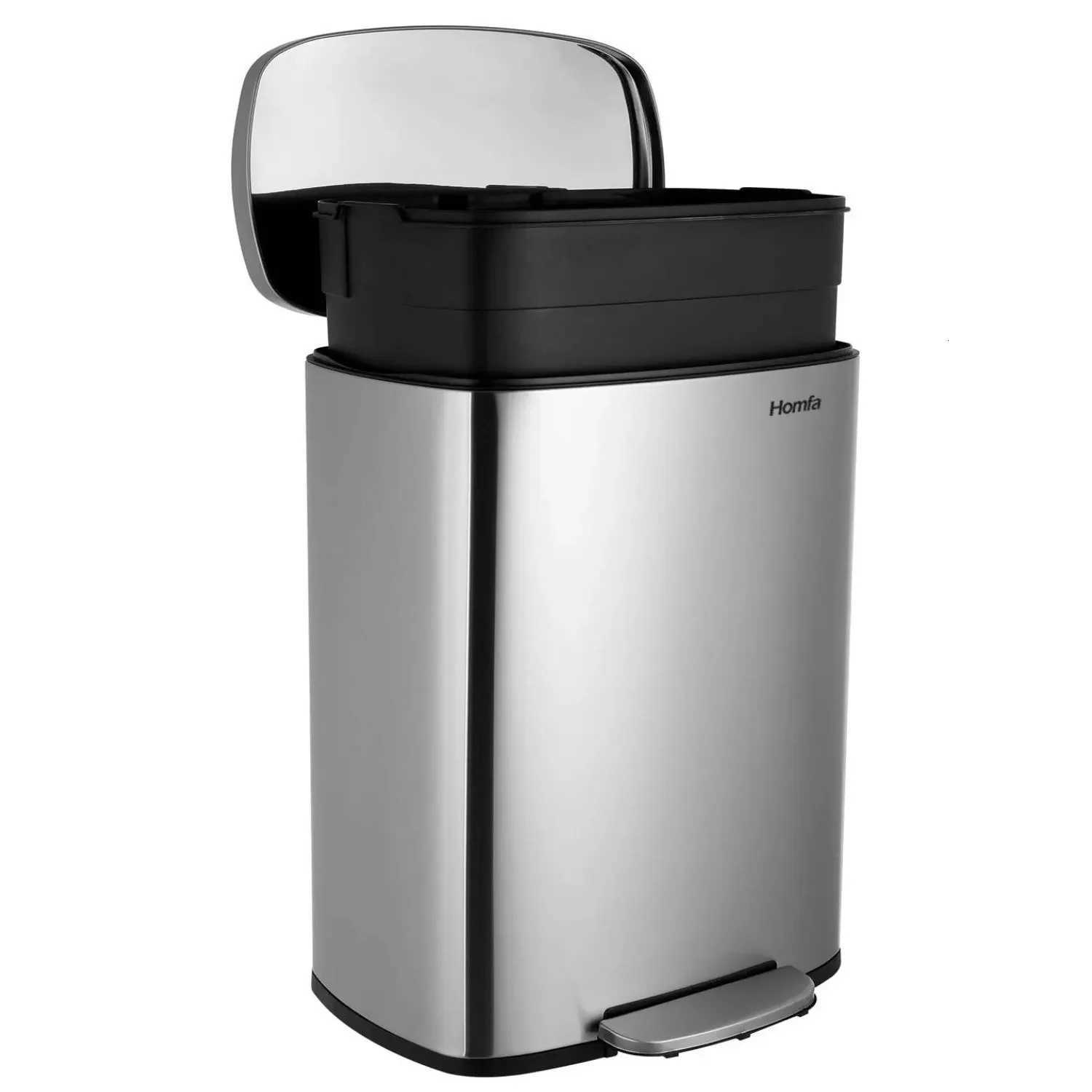 Step Kitchen Trash Can Stainless Steel 50 Liter Trashcan for Home Office Bedroom Garage Living Room Bathroom C251120